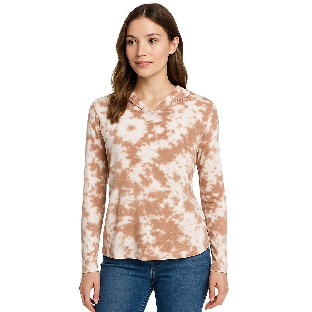 Betsey Johnson Womens Hoodie Tie Dye Brown White Pullover Lightweight XS